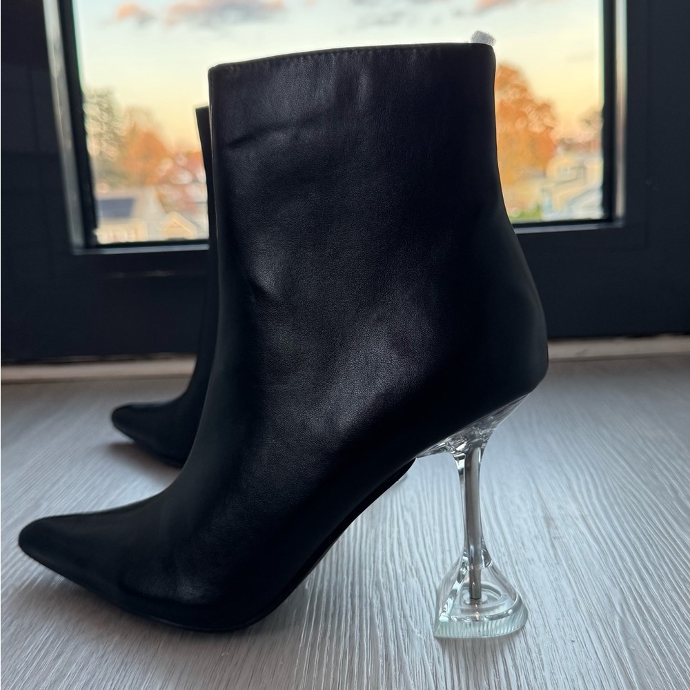 Fashion Nova Ronan Black Heeled Boots with Clear Accents booties